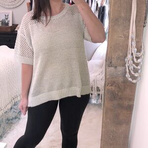 Easel size small tan crochet knit boho sweater top